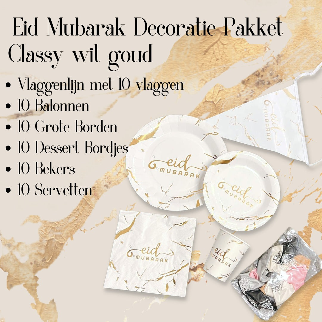 Eid mubarak decoratie pakket Classy wit goud