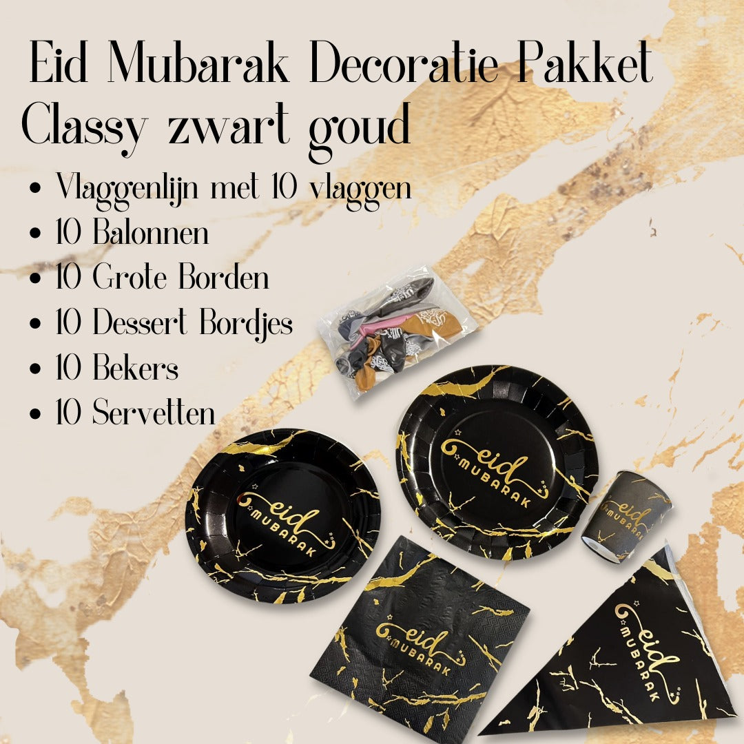 Eid mubarak decoratie pakket Classy zwart goud